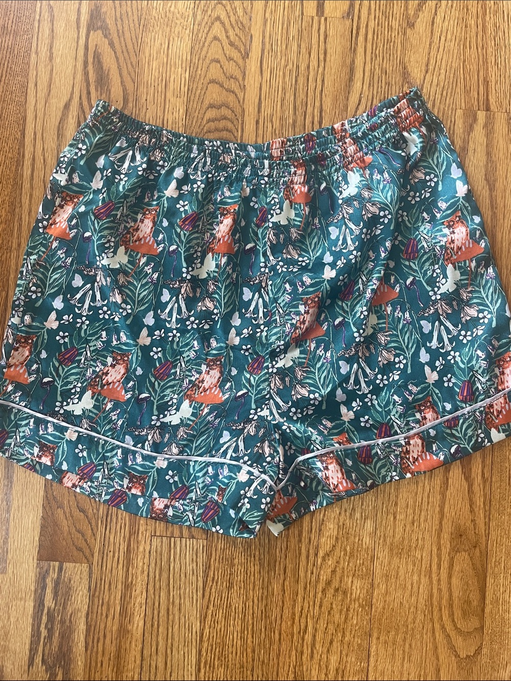 Their Nibs Anthropologie FOREST OWL & FLORAL PRINT GREEN  PAJAMA SHORTS BOTTOM